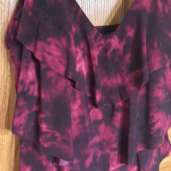 Women's Black & Burgundy Tie Dye Tiered Tankini Top - Aqua Green® - Picture 7 of 12